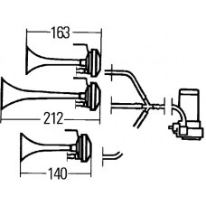 Claxon Fanfare electro-pneumatic 12V 780-820-880Hz 118dB HELLA 3PD 003 001-671 Claxon Fanfare electro-pneumatic 12V 780-820-880Hz 118dB HELLA 3PD 003 001-671