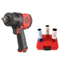 "Pistol de impact Air impact wrench external square 1/2"" 1300 Nm working torque 95-750 Nm 7000 rev./min. air consumption: 180 l/min. weight: 2 kg wrench length: 175 mm kit contains:impact sockets" CHICAGO PNEUMATIC CP7748PG