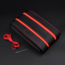 Husa volan din PIELE NATURALA CU DOUA DUNGI ROSII, pentru autoturisme, diametru 37 - 39 cm, cu ac si ata (se coase, aspect ORIGINAL) Husa volan din PIELE NATURALA CU DOUA DUNGI ROSII, pentru autoturisme, diametru 37 - 39 cm, cu ac si ata (se coase, aspect ORIGINAL)