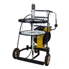 Aparate de distribuire vaselina Grease distribution set Mobile on barrels 180-200l kit contains: cart cover lubricant pistol Plate pneumatic pump reel pump ratio: 50:1 hose length: 15m PROFITOOL TMK1/GP3H/B/BSP