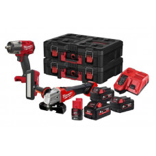 Set scula electrica Power tools kit 3 pcs SET:10 pcs battery-powered: Air impact wrench Angle grinder Workshop lamp battery included: charger included: number of batteries: 3 pcs MILWAUKEE 4933481020